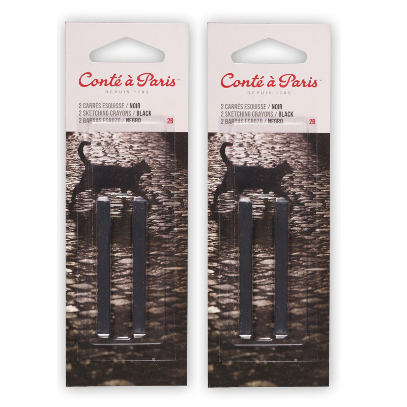 Carrés Esquisse Sketching Pastel Crayons, Black 2B, 2 Per Pack, 2 Packs