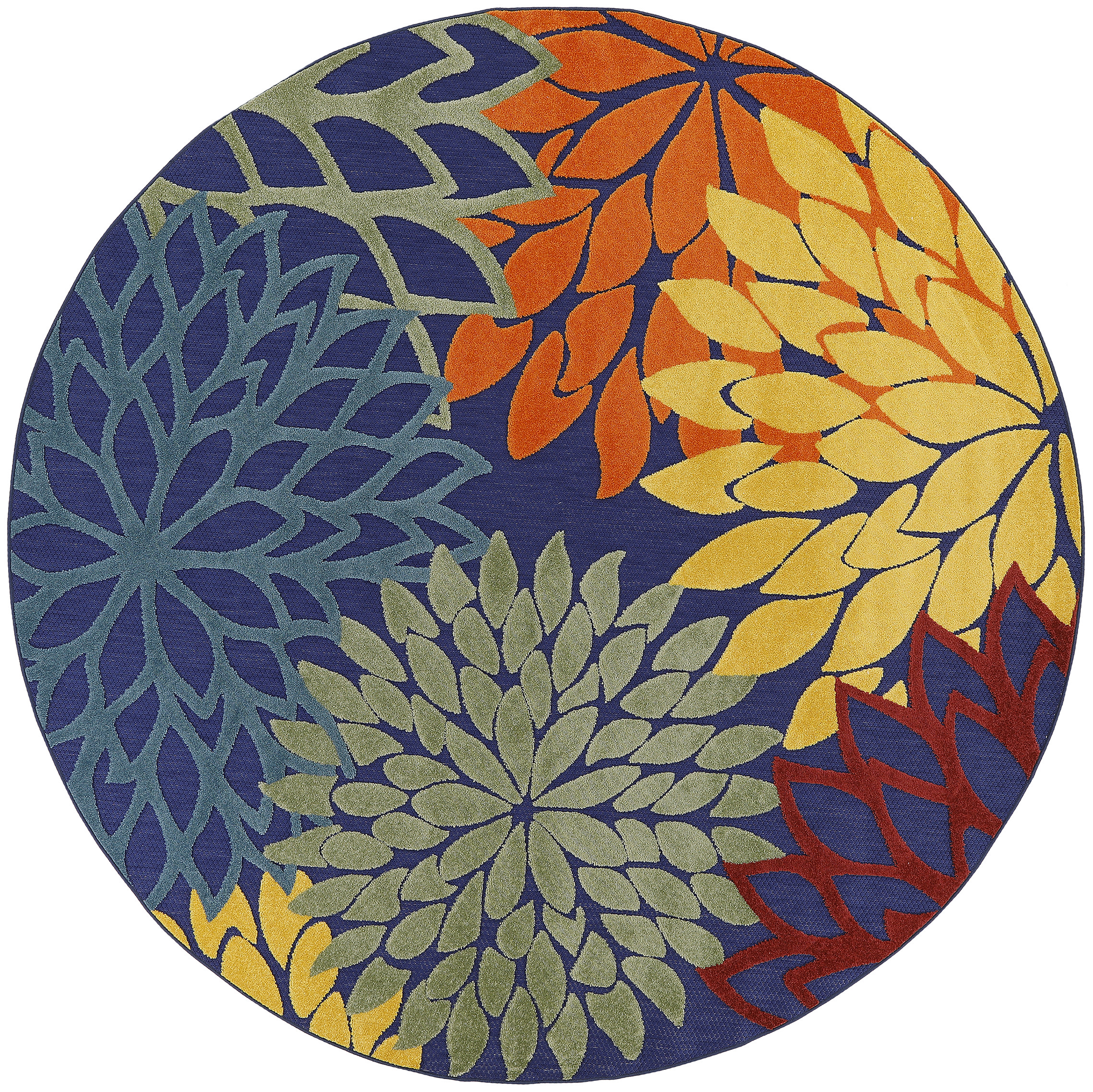 Nourison Aloha 5'3" x Round Navy Multicolor Outdoor Rug