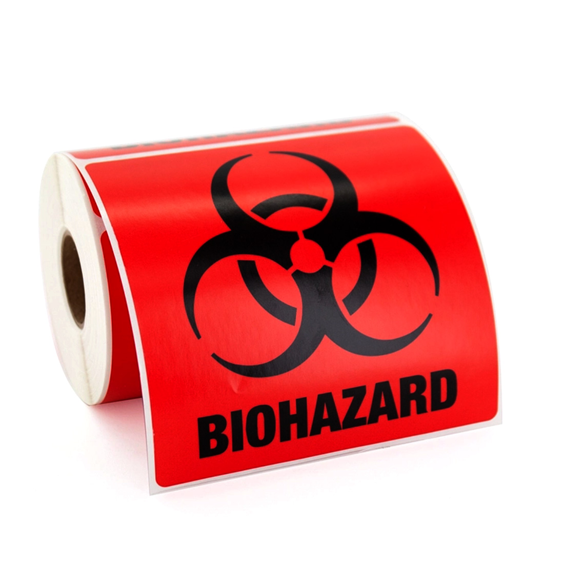 Biohazard Labels, Fluorescent Red, Sticker Style - 500/Roll