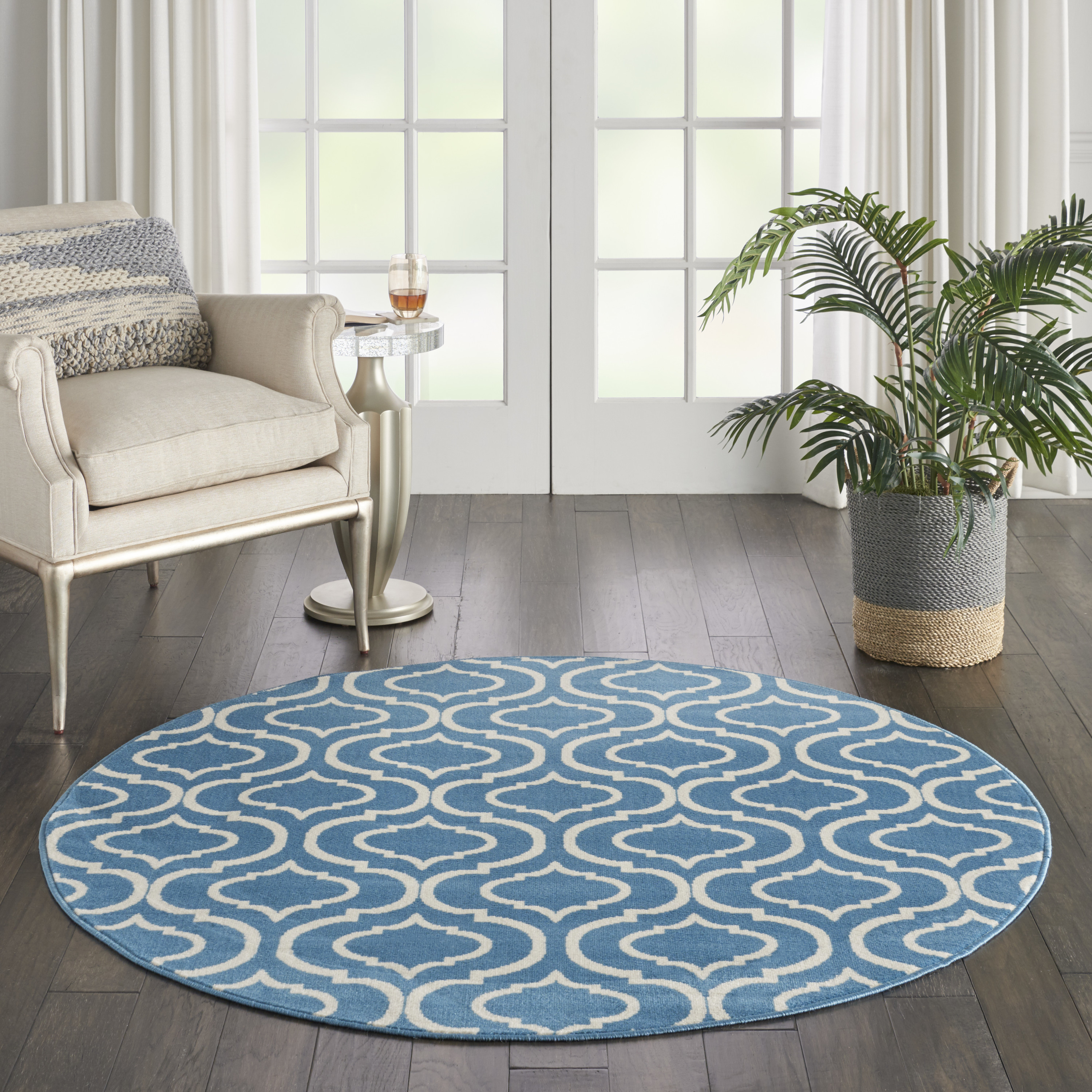 Nourison Jubilant 5'3" x Round Blue Contemporary Indoor Rug
