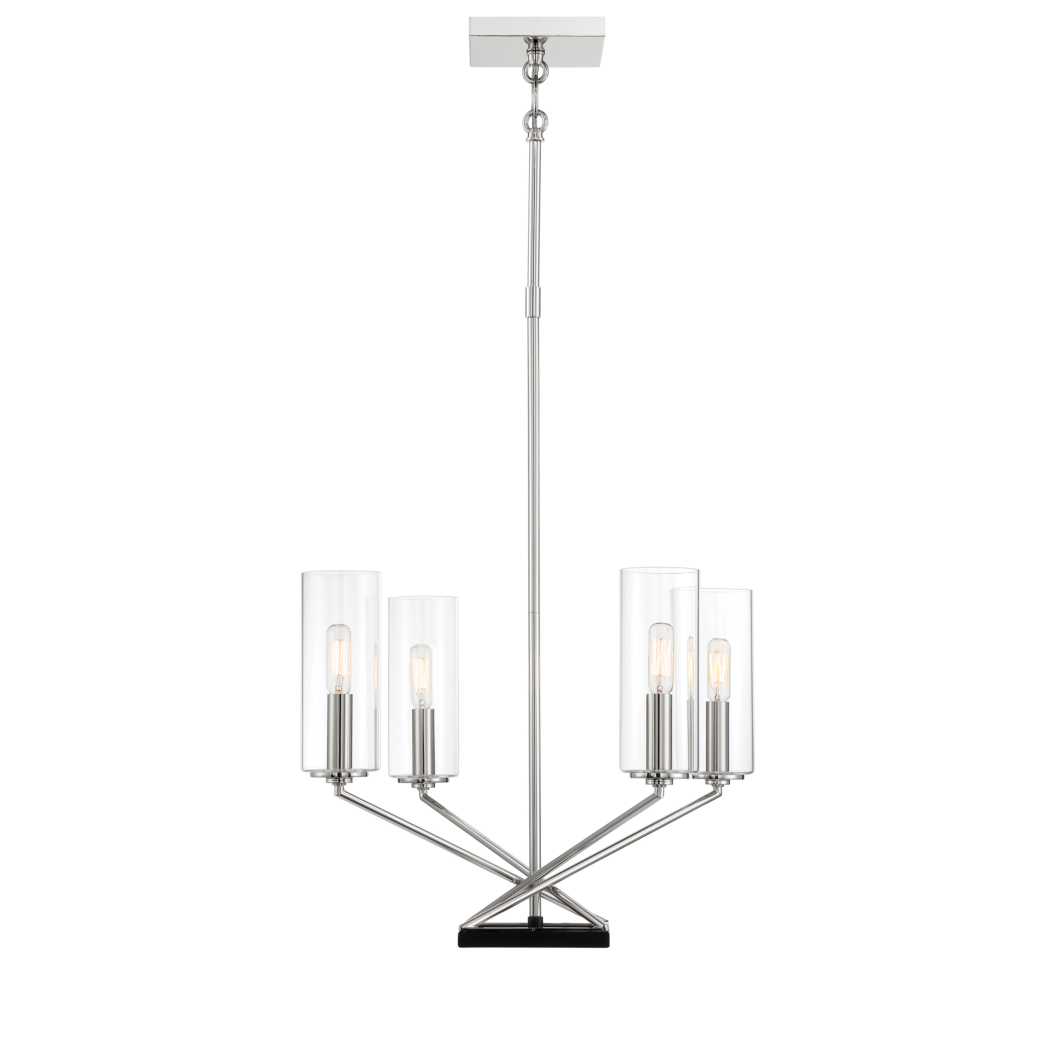 The Highland Crossing chandelier combines traditional styling with a two-tone finish for timeless appeal. Its compact 18-inch width makes it perfect for smaller dining spaces, breakfast nooks, or bedrooms while the clear glass shades provide bright, unobstructed light. - alternate view