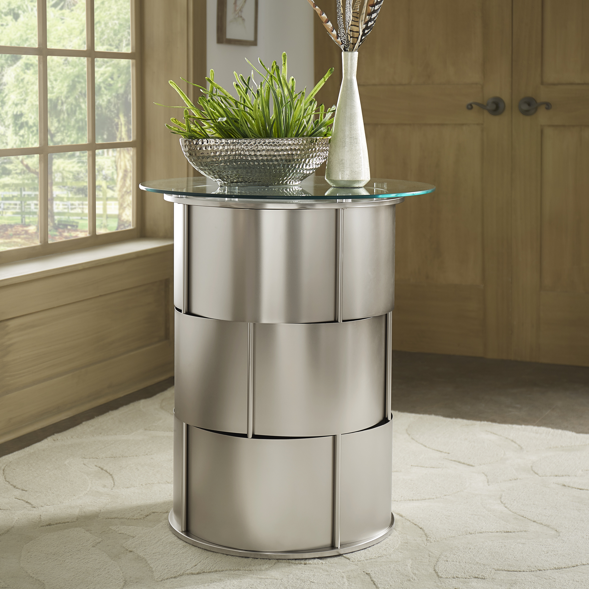 Round Glass Top Metal Foyer Table