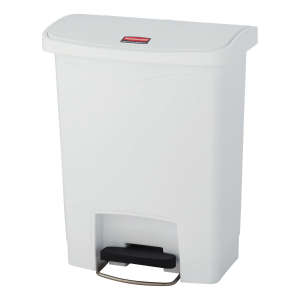 Rubbermaid Commercial, Streamline®, Step-On, 8 gal, Resin, White, Rectangle, Receptacle