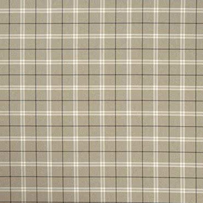 Beige plaid wallpaper: thin white and dark lines forming a grid, covering a flat surface; displaying a tartan pattern in an evenly lit close-up with no other visible features.