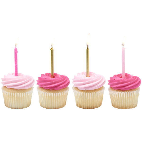 Pink Glitter & Gold Smooth & Spiral Candles