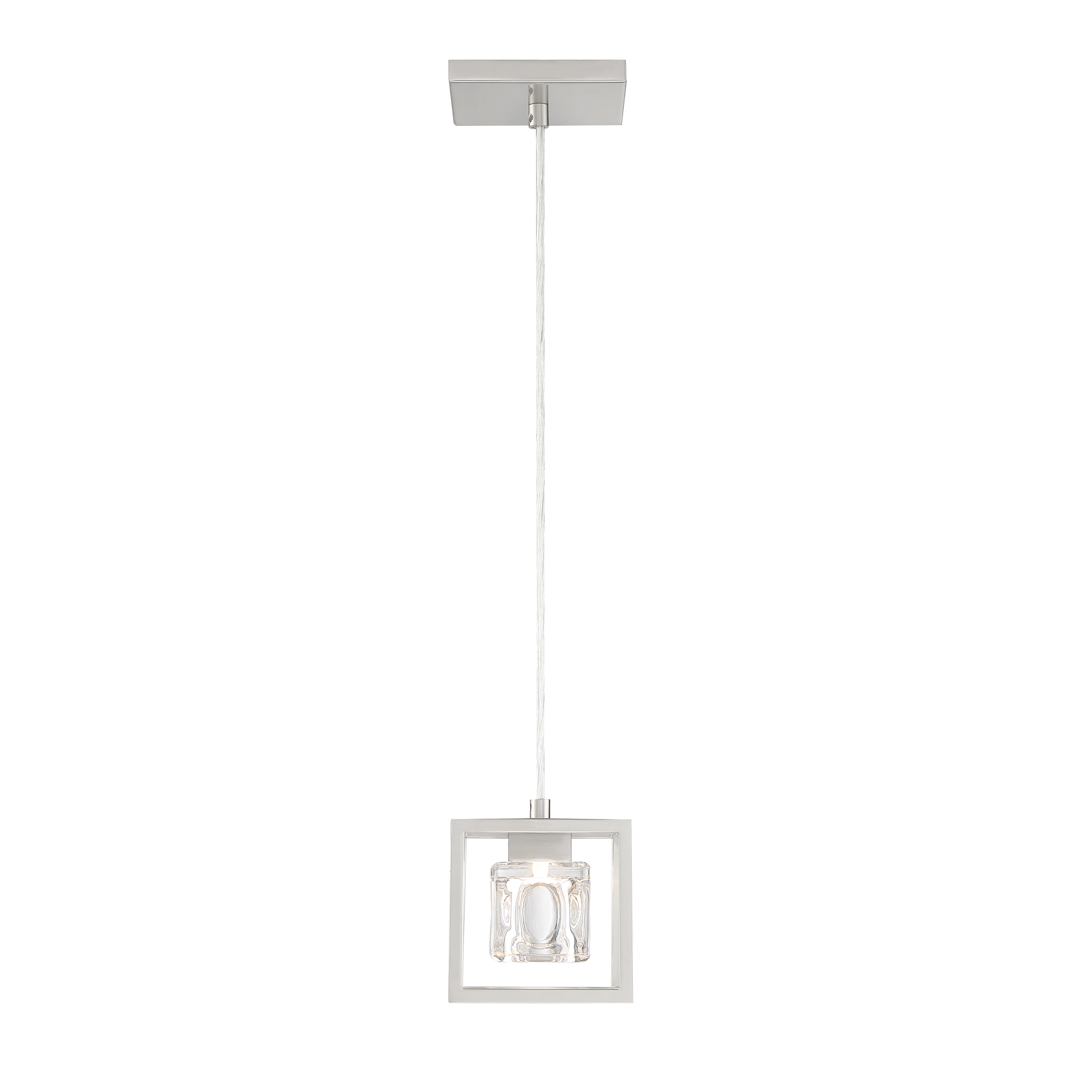 The San Marin mini pendant combines contemporary styling with energy-efficient LED technology in a compact 5-inch design. Its brushed nickel finish and glass shade deliver focused illumination ideal for kitchen islands, bathrooms, and small spaces. - alternate view
