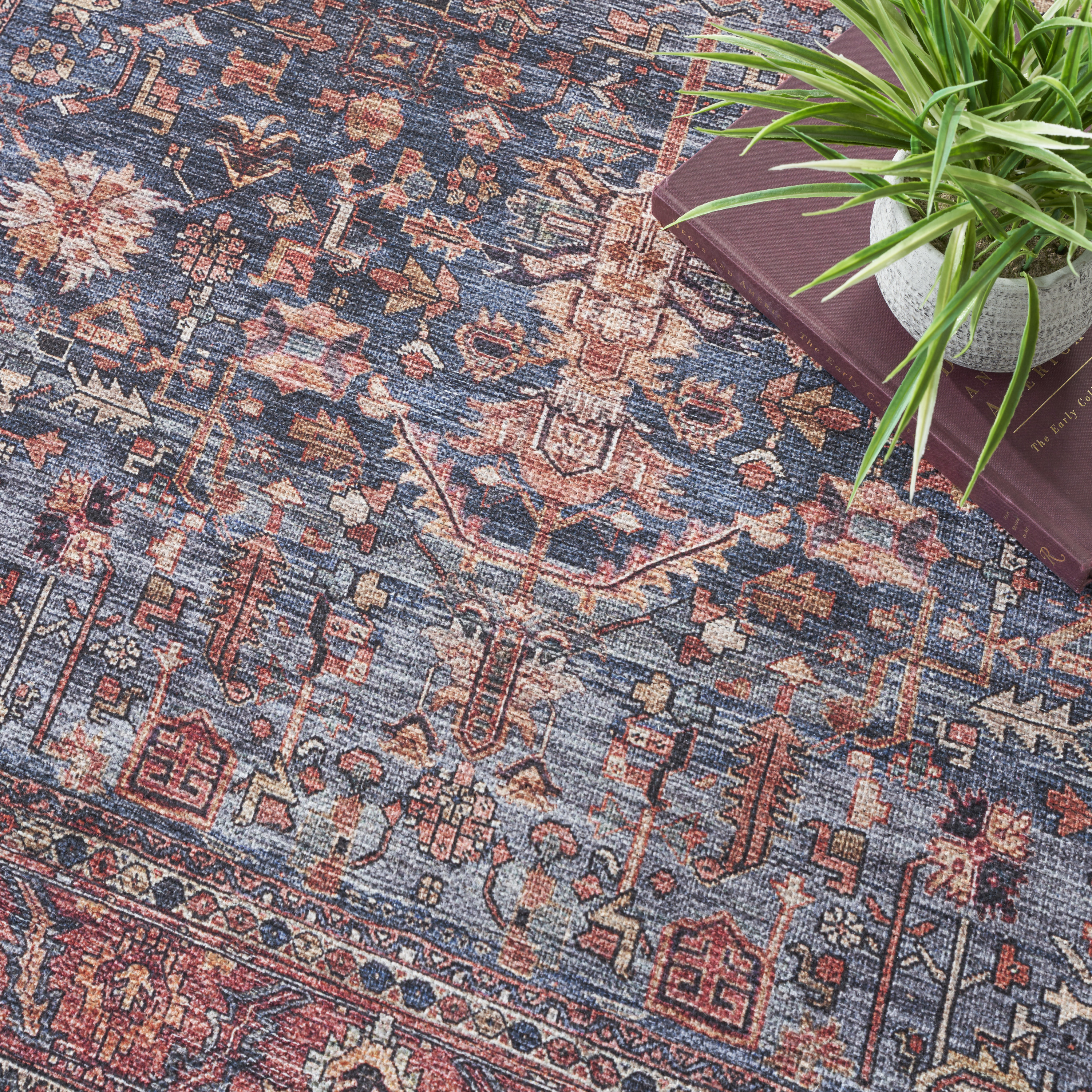 Nourison Grand Washables 4' x 6' Navy Brick Vintage Indoor Rug