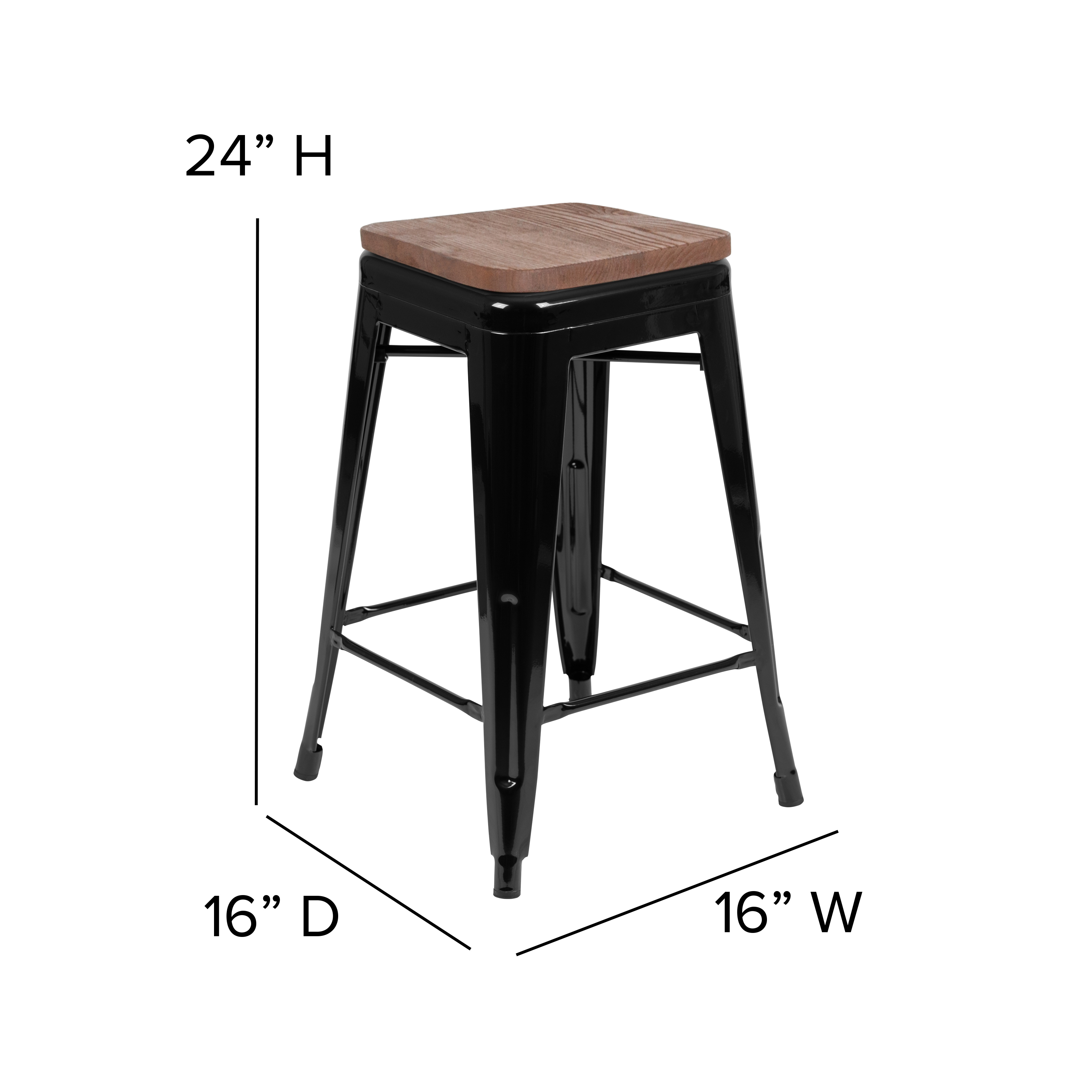 Cierra 24" High Metal Counter-Height, Indoor Bar Stool with Wood Seat in Gun ... - Picture 31 of 49