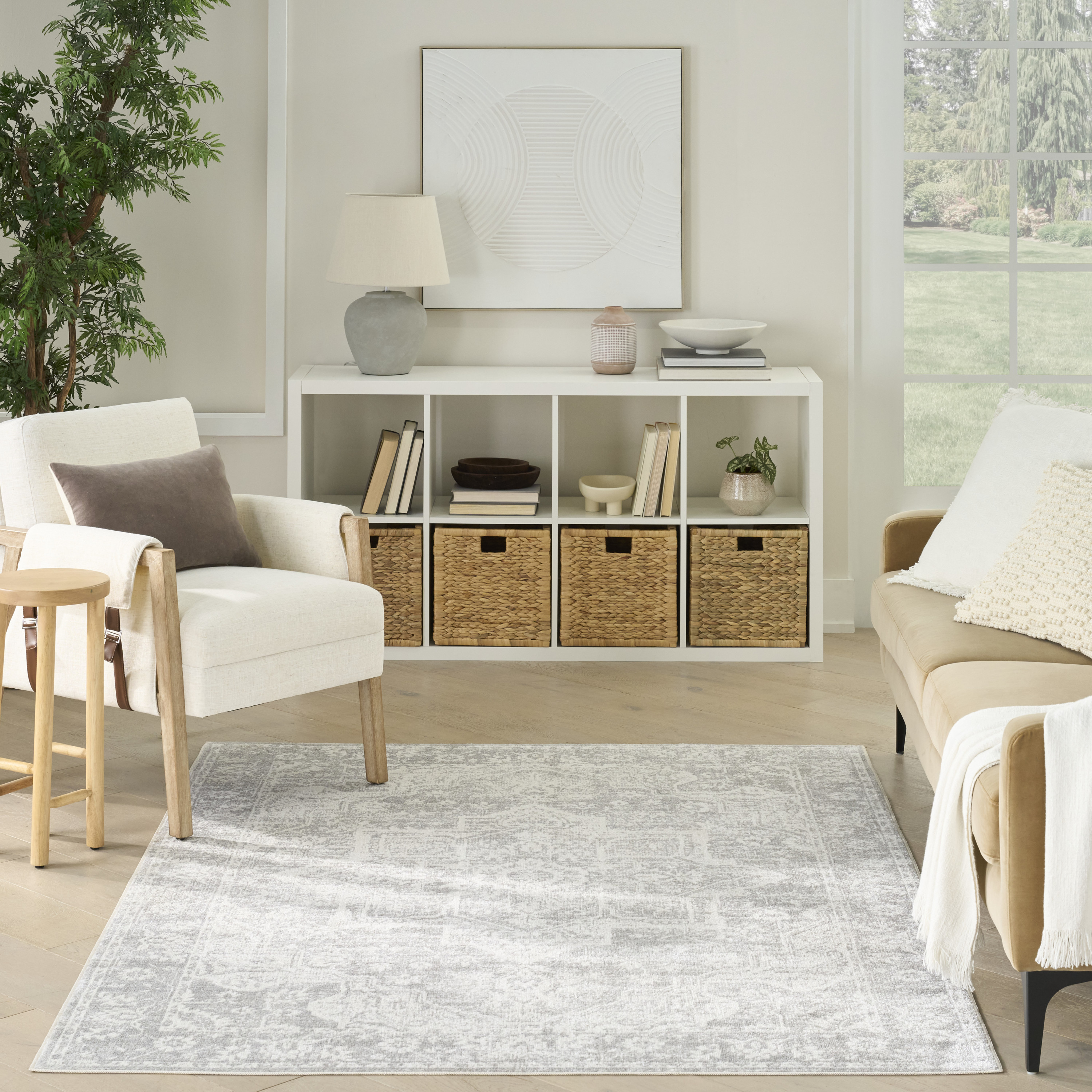 Nourison Astra Machine Washable 4' x 6' Grey Vintage Indoor Rug