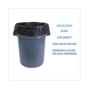 Boardwalk,  LLDPE Liner, 45 gal Capacity, 40 in Wide, 46 in High, 1.7 Mils Thick, Black