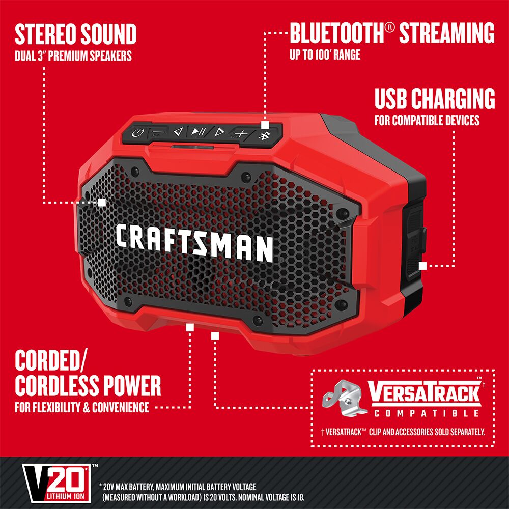 Graphic of CRAFTSMAN Radios & Audio highlighting product features