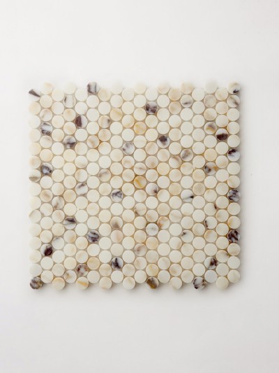 a white and brown mosaic tile on a white surface.