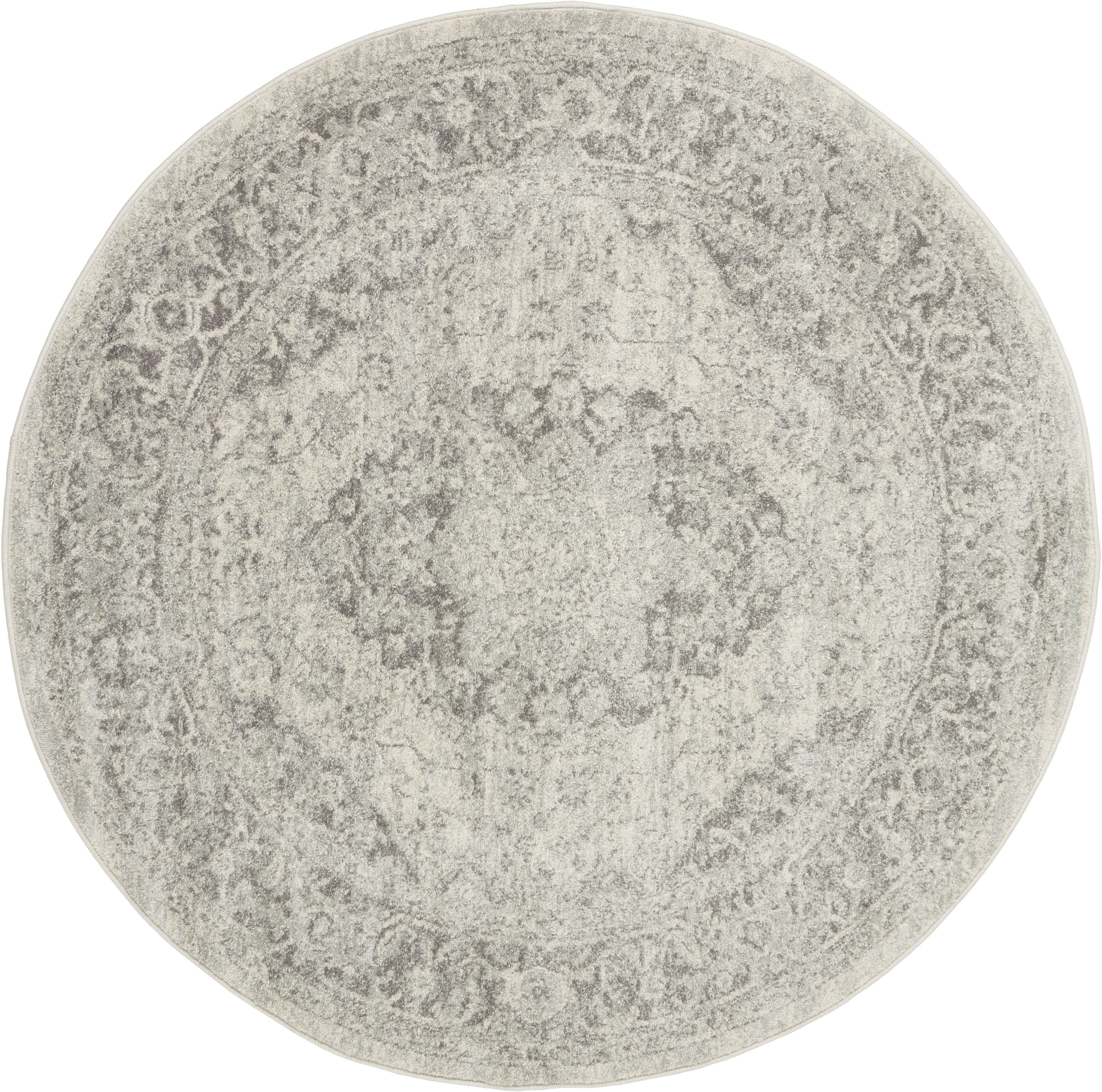 Nourison Tranquil 7’10” x Round Ivory Grey Vintage Indoor Rug
