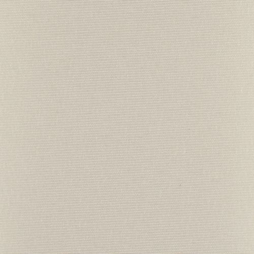 Cream woven curtain fully drawn, showing fine horizontal ribbed texture; hanging closed and softly diffusing light; close-up interior view with neutral, even lighting and no visible surroundings.