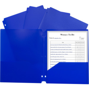 Two-Pocket Heavyweight Poly Portfolio Folder with Three-Hole Punch, Blue, Each