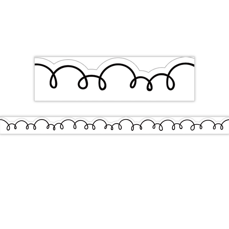 White with Black Squiggles Die-Cut Border Trim, 35 Feet