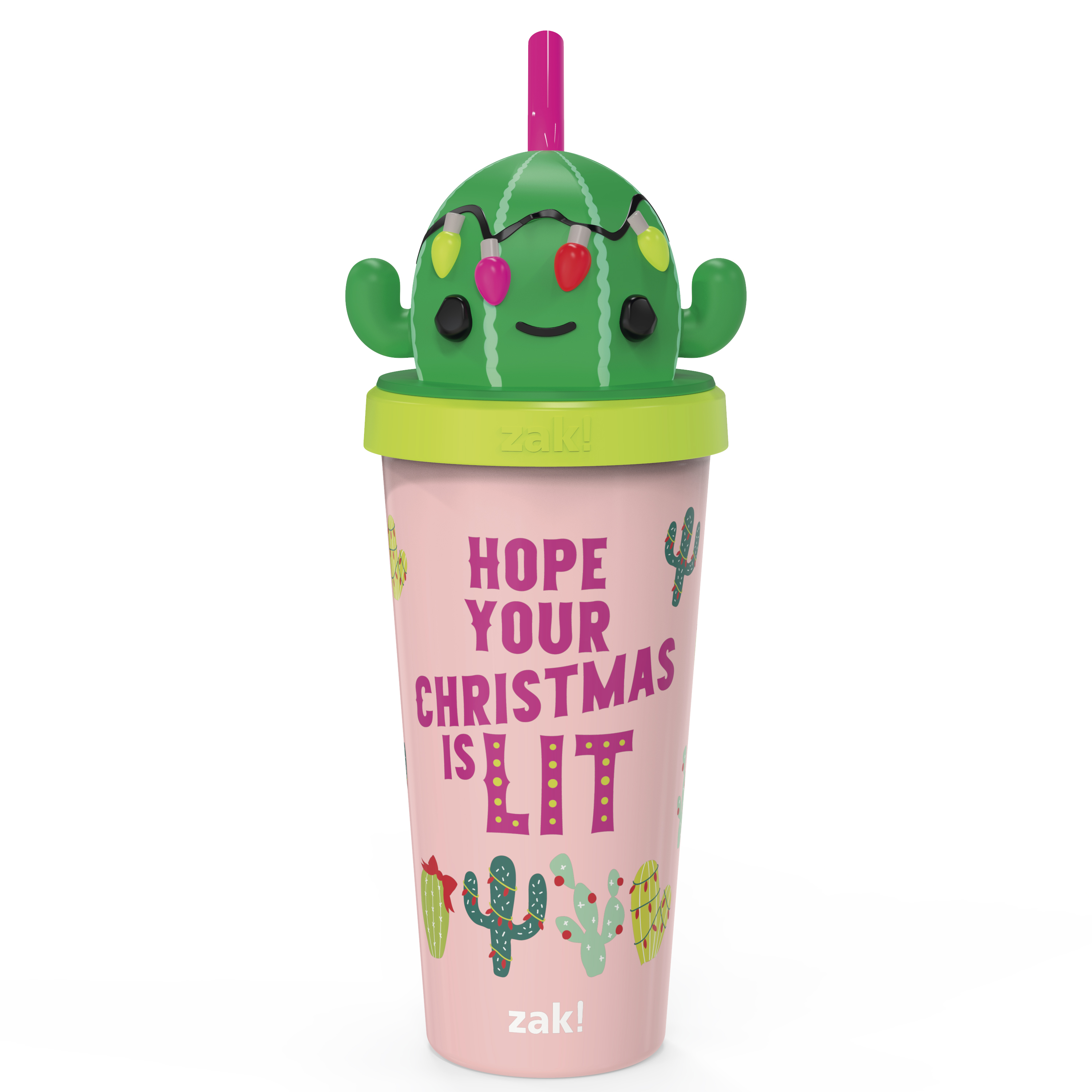 Zak Holiday 18 ounce Reusable Plastic Tumbler with Straw, Cactus slideshow image 1 Zak Holiday 18 ounce Reusable Plastic Tumbler with Straw, Cactus slideshow image 1