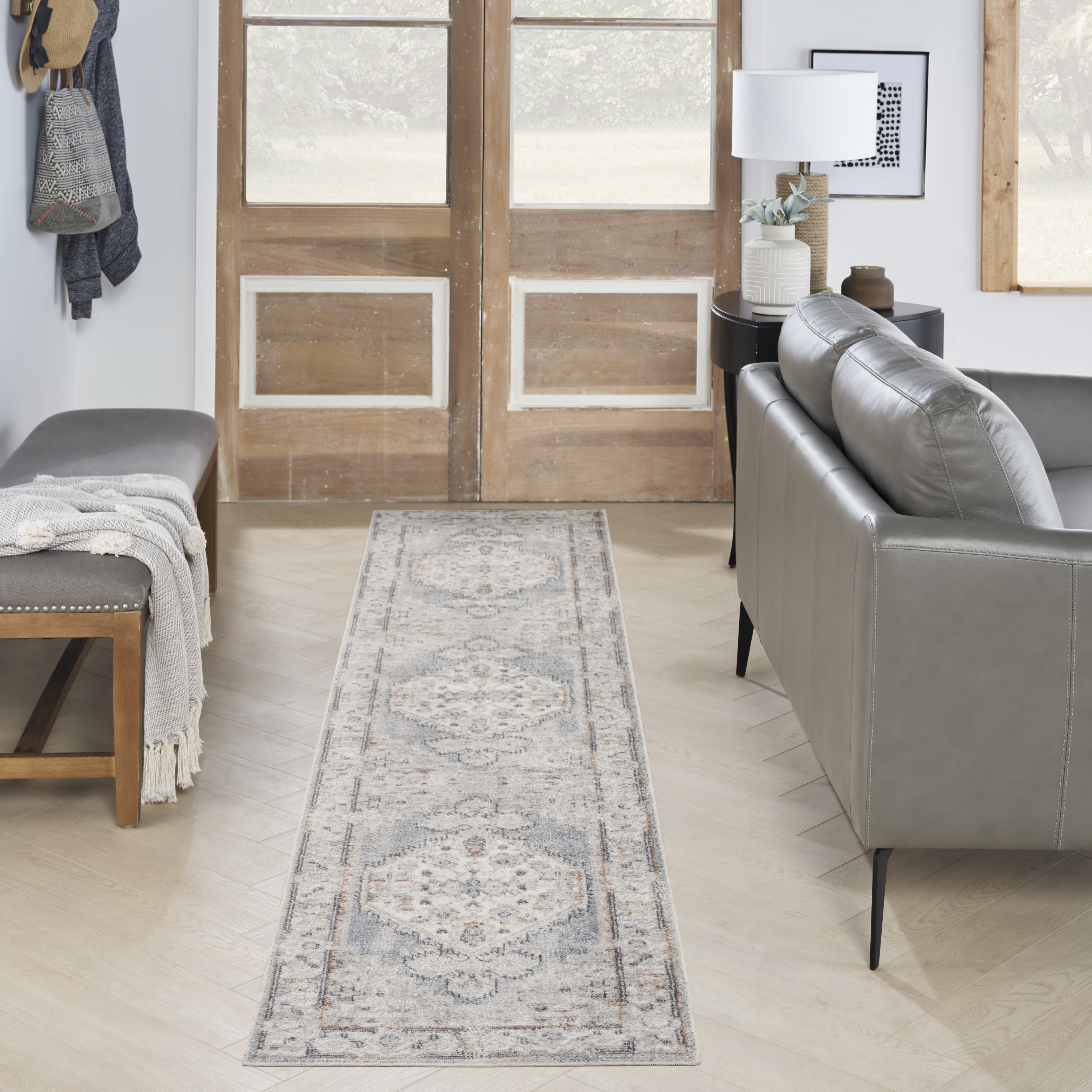 Nourison Astra Machine Washable 2'2" x 10' Light Blue Vintage Indoor Rug