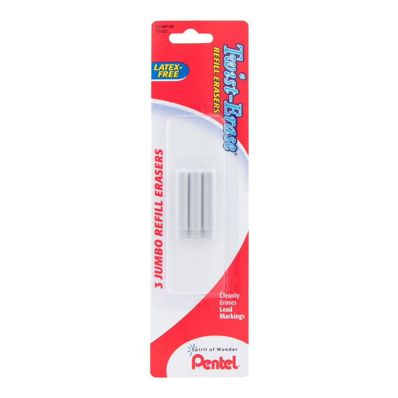 Refill Eraser For Pentel Twist-Erase Series Pencils, 3 Per Pack, 6 Packs