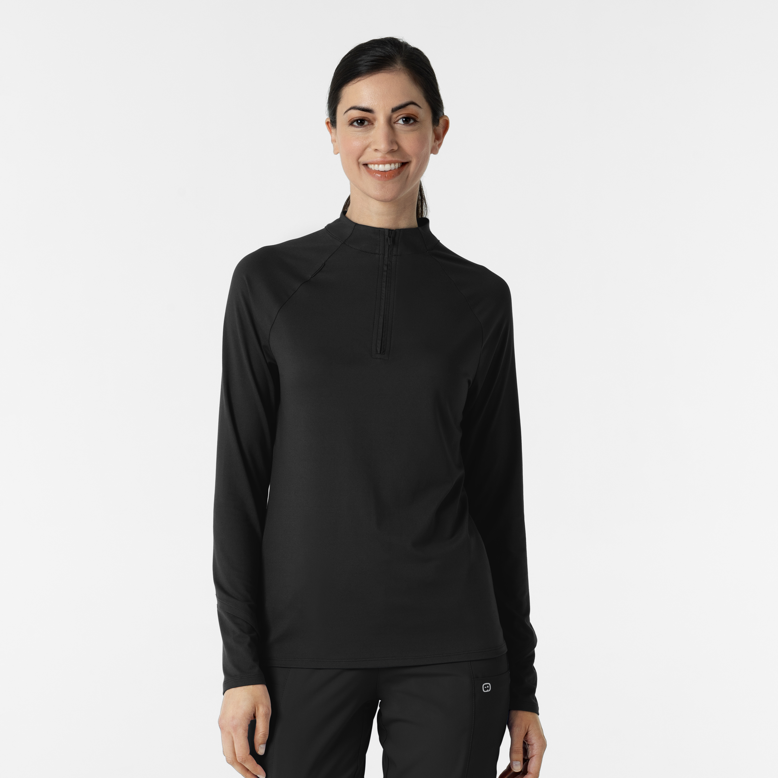 Layers 2239 Wink Women‘s Breathable Quarter Zip Crew Neck Long Sleeve Scrub Top Layering Tee with Smart Watch Windows and Hidden Zipper Pocket-Wonder Wink