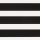 Horizontal black-and-white striped roller blind with wide alternating opaque and translucent fabric bands, closed and aligned, filling the frame; close-up, evenly lit, minimal background, no visible window or room.