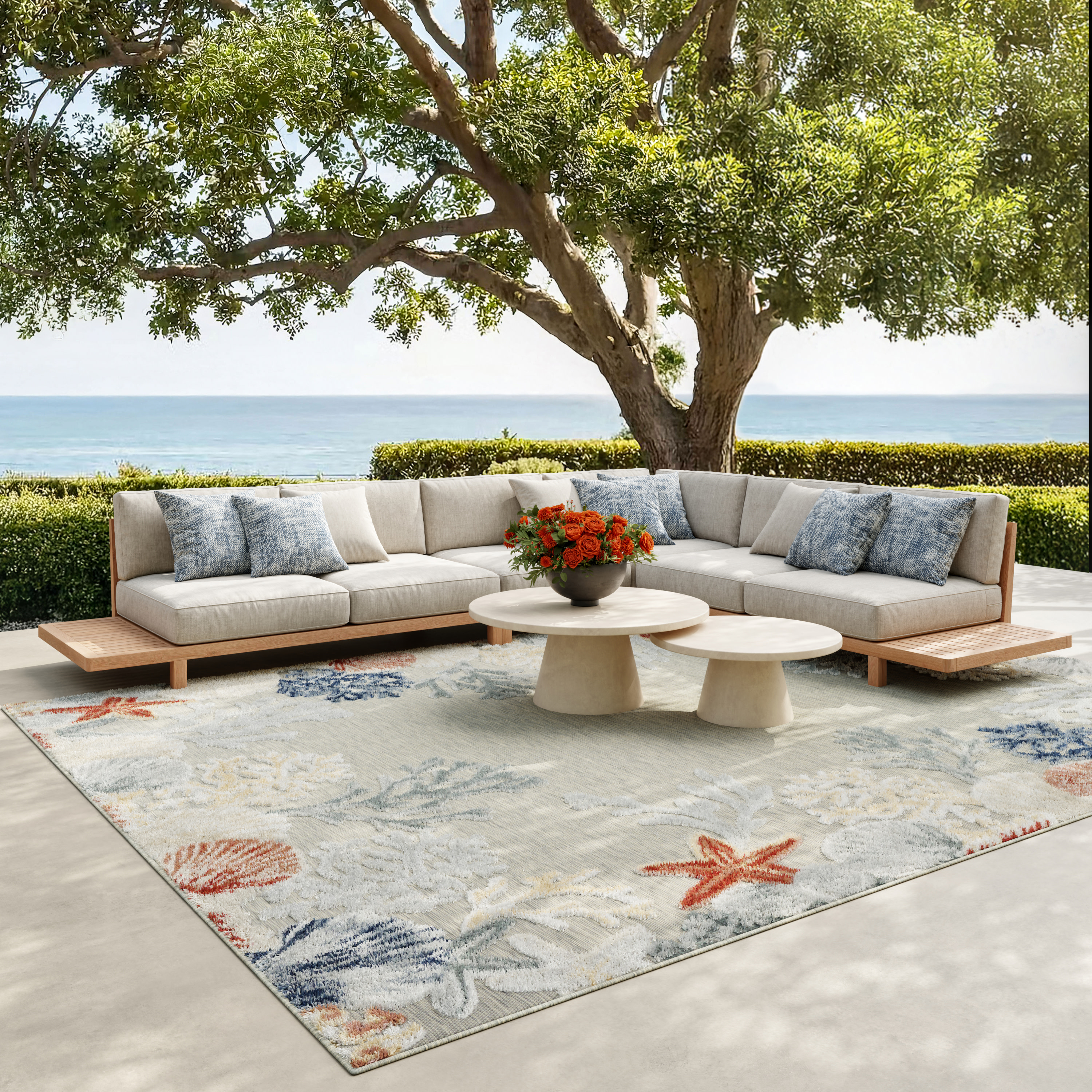 Nourison Suncoast 7'10" x 9'10" Grey Multicolor Coastal, Nautical & Beach Rug