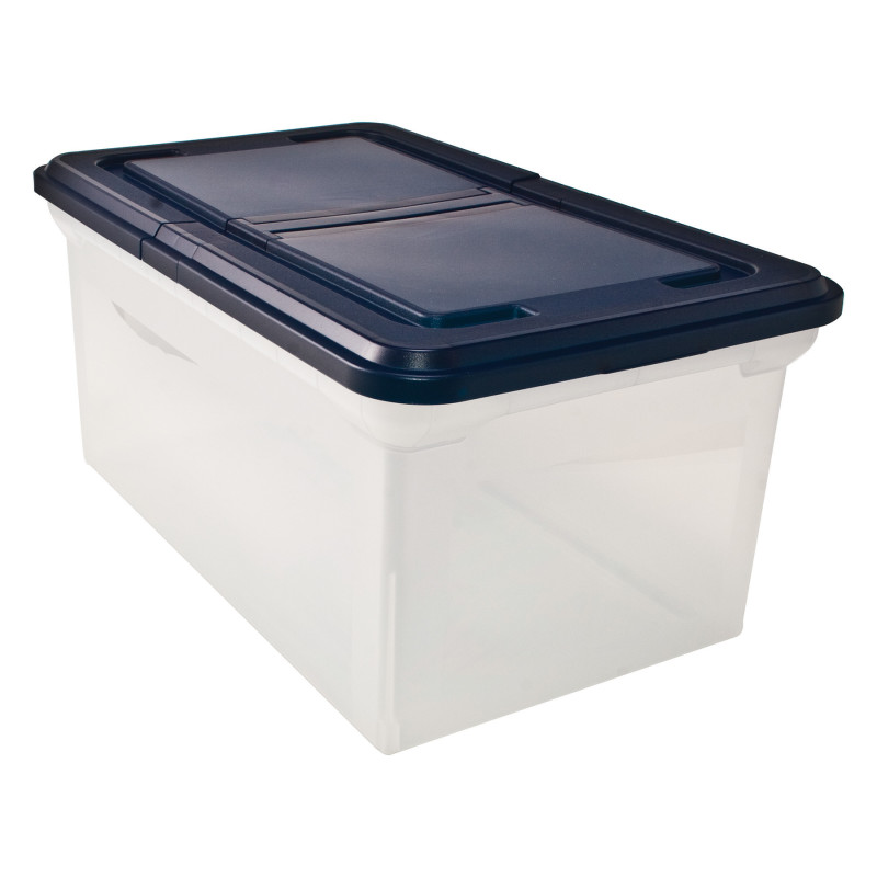 File+Tote+With+Hinged+Lid%2C+Letter%2C+Plastic%2C+Clear%2Fnavy