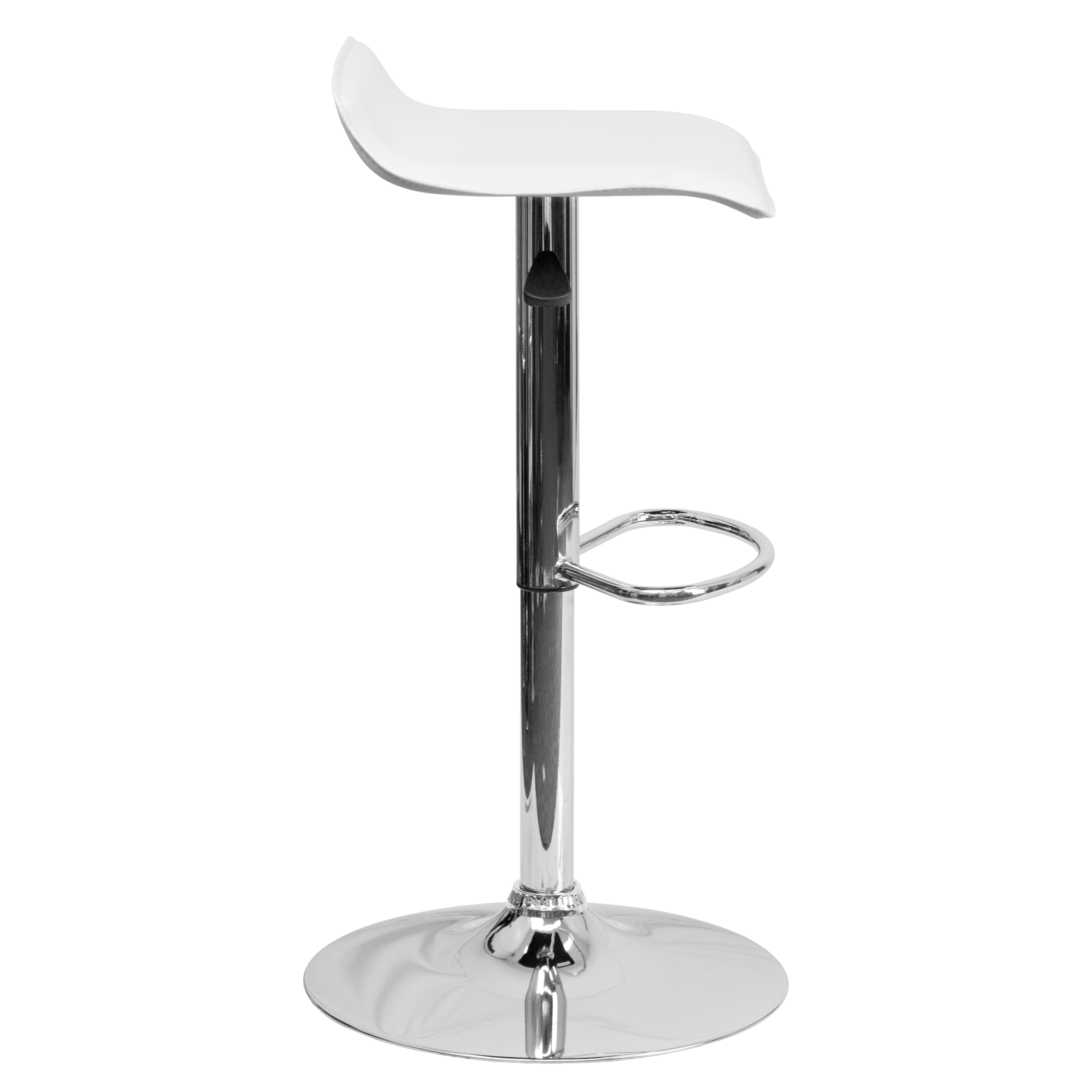 Taburete de bar de vinilo negro altura ajustable con asiento ondulado sólido - Imagen 27 de 31