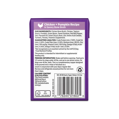 Wellness Bowl Boosters Hearty Toppers Chicken back packaging