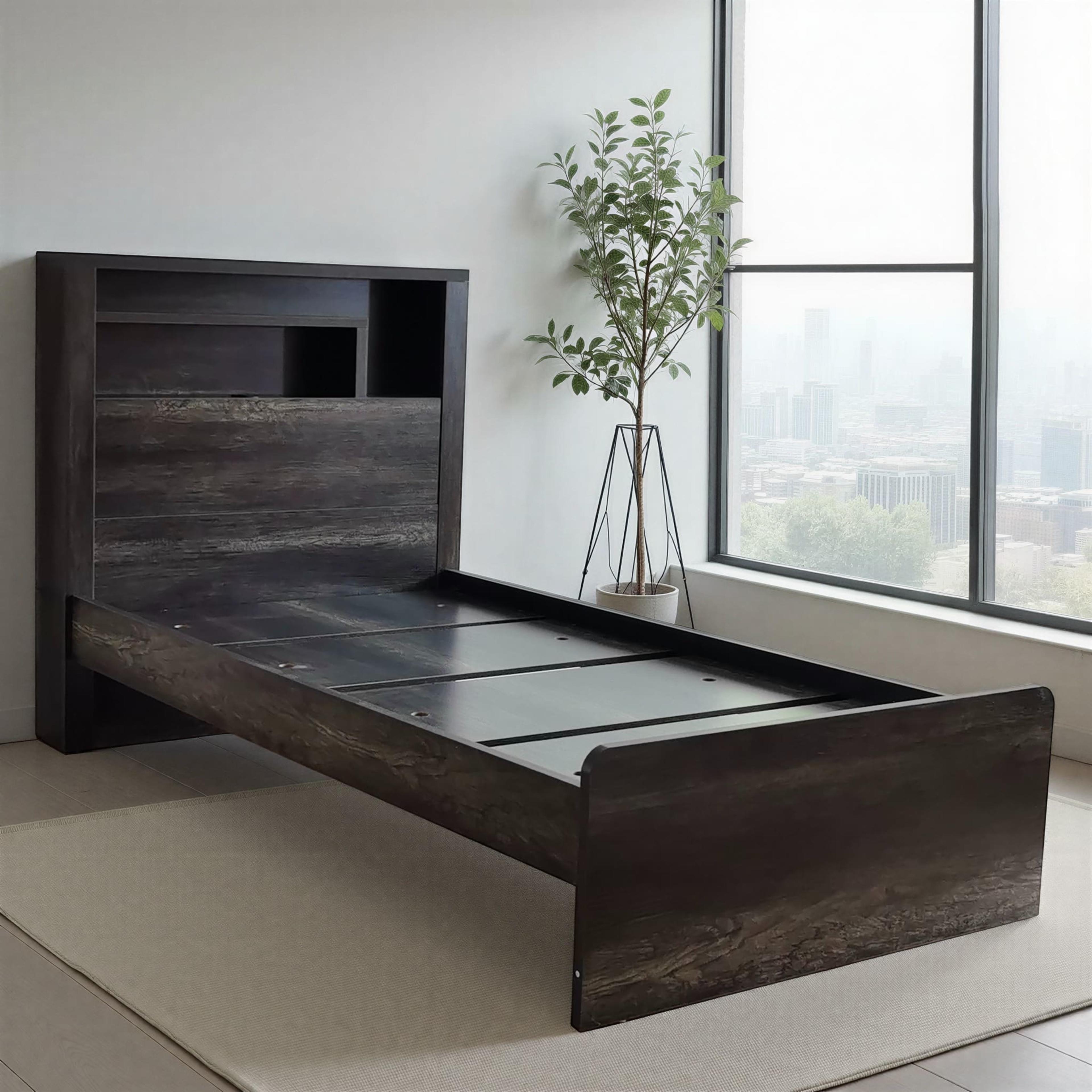 Lifestyle image of the  Bellevue Bed Frame, Charcoal from Forty Winks
