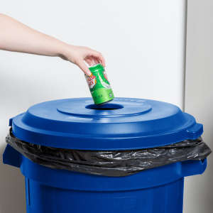 Rubbermaid Commercial, BRUTE, Bottles/Cans Recycling, Round, Resin, 32 gal, Resin, Blue, Receptacle Lid