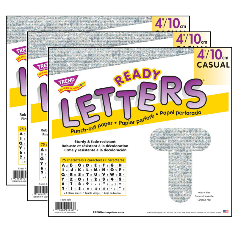 Silver Sparkle 4" Casual Uppercase Ready Letters®, 71 Per Pack, 3 Packs