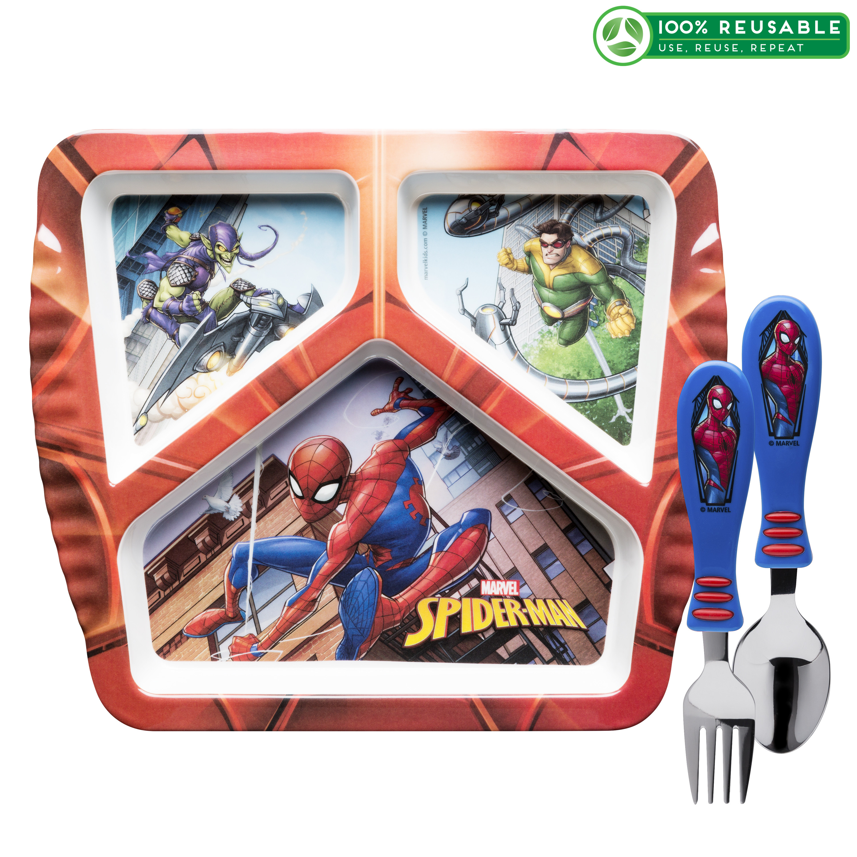Marvel Comics Kids Dinnerware Set, Spider-Man, 3-piece set slideshow image 1 Marvel Comics Kids Dinnerware Set, Spider-Man, 3-piece set slideshow image 1