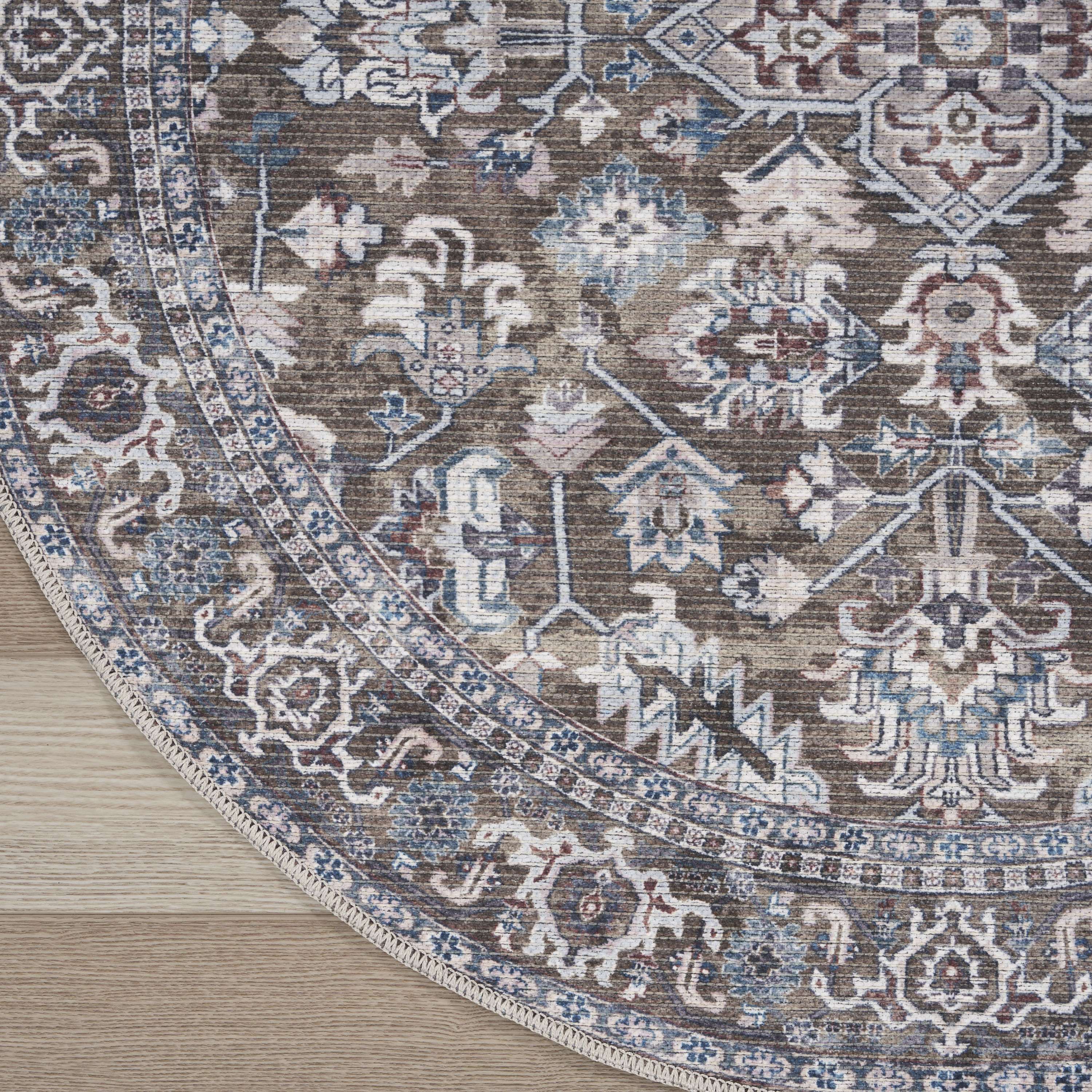 Nourison New Concept Washables 4' x Round Olive Ivory Vintage Indoor Rug