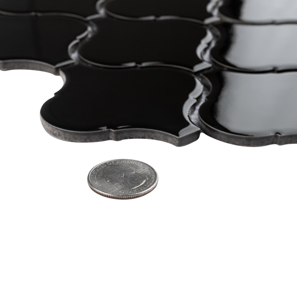 Metro Lantern Glossy Black 9-1/2 in. x 10-3/4 in. Porcelain Mosaic Tile
