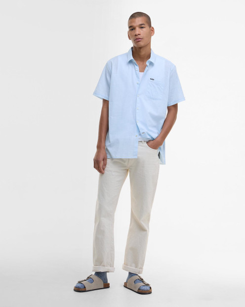Pigment Dye Slub Short-Sleeved Shirt Bleached Blue