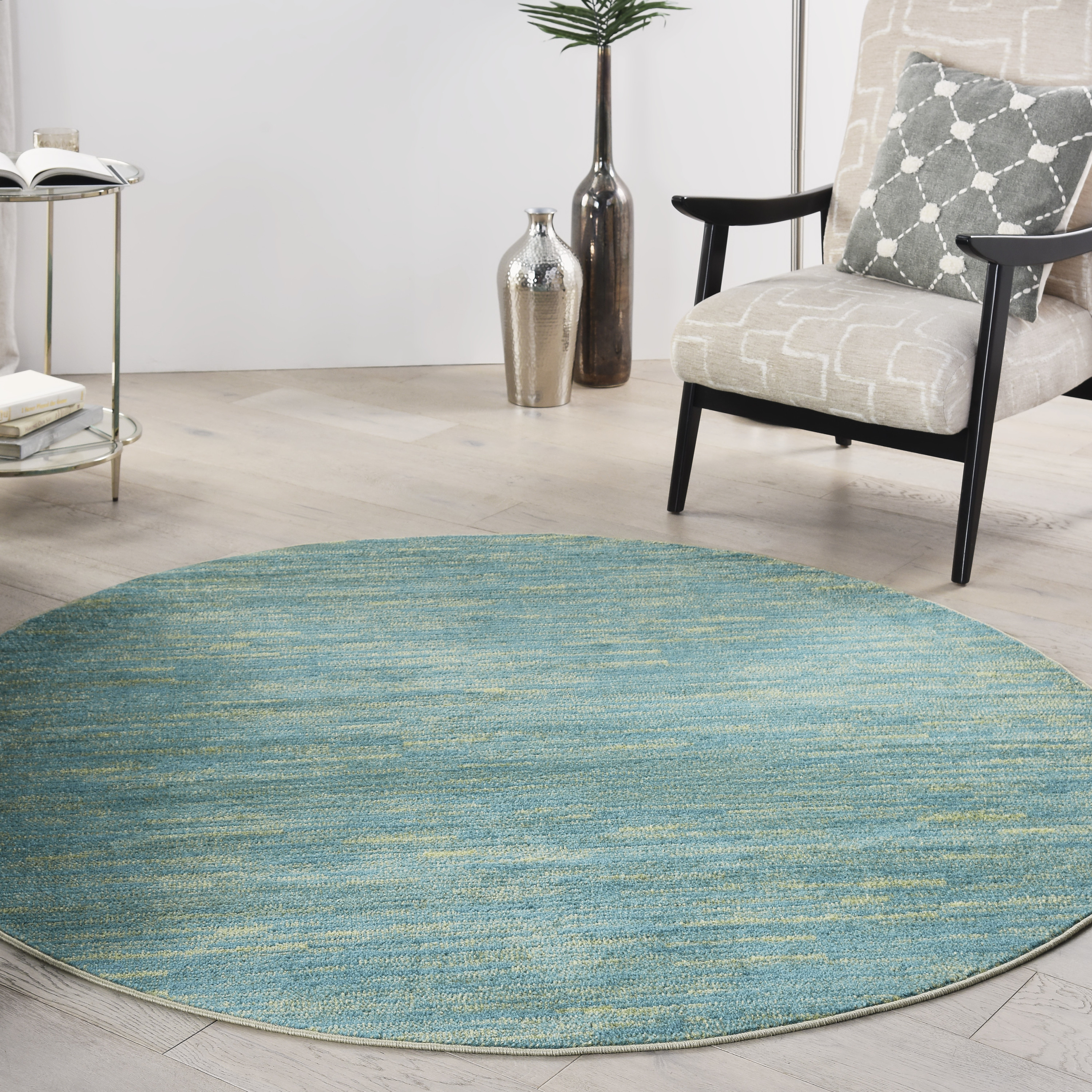 Nourison Nourison Essentials 6' x Round Blue Green Outdoor Rug
