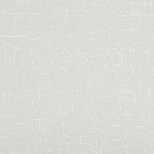 Light-gray wallpaper with thin white continuous looping lines (abstract mid-century pattern) covering a flat surface, creating subtle fabric texture and a calm, evenly lit backdrop.