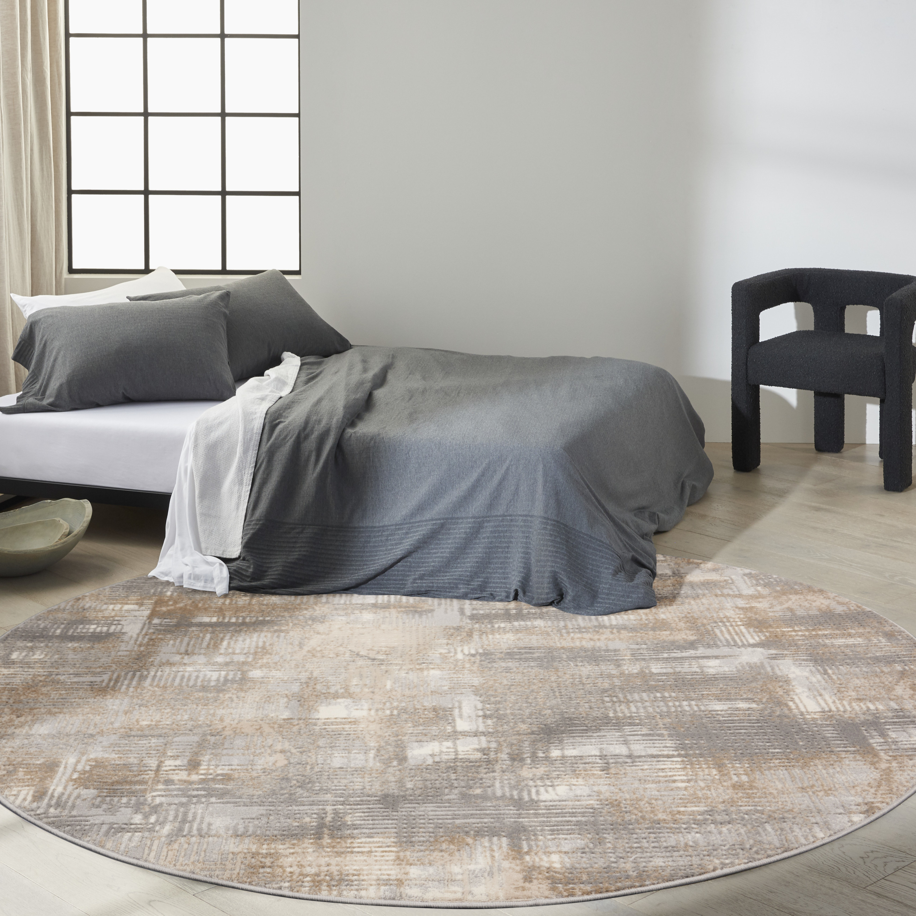 Calvin Klein CK950 Rush 8' x Round Grey Beige Modern Indoor Rug