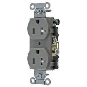 Straight Blade Duplex Receptacle, Tamper-Resistant, Commercial Specification Grade, 20A, 125V, 2P3W, Gray