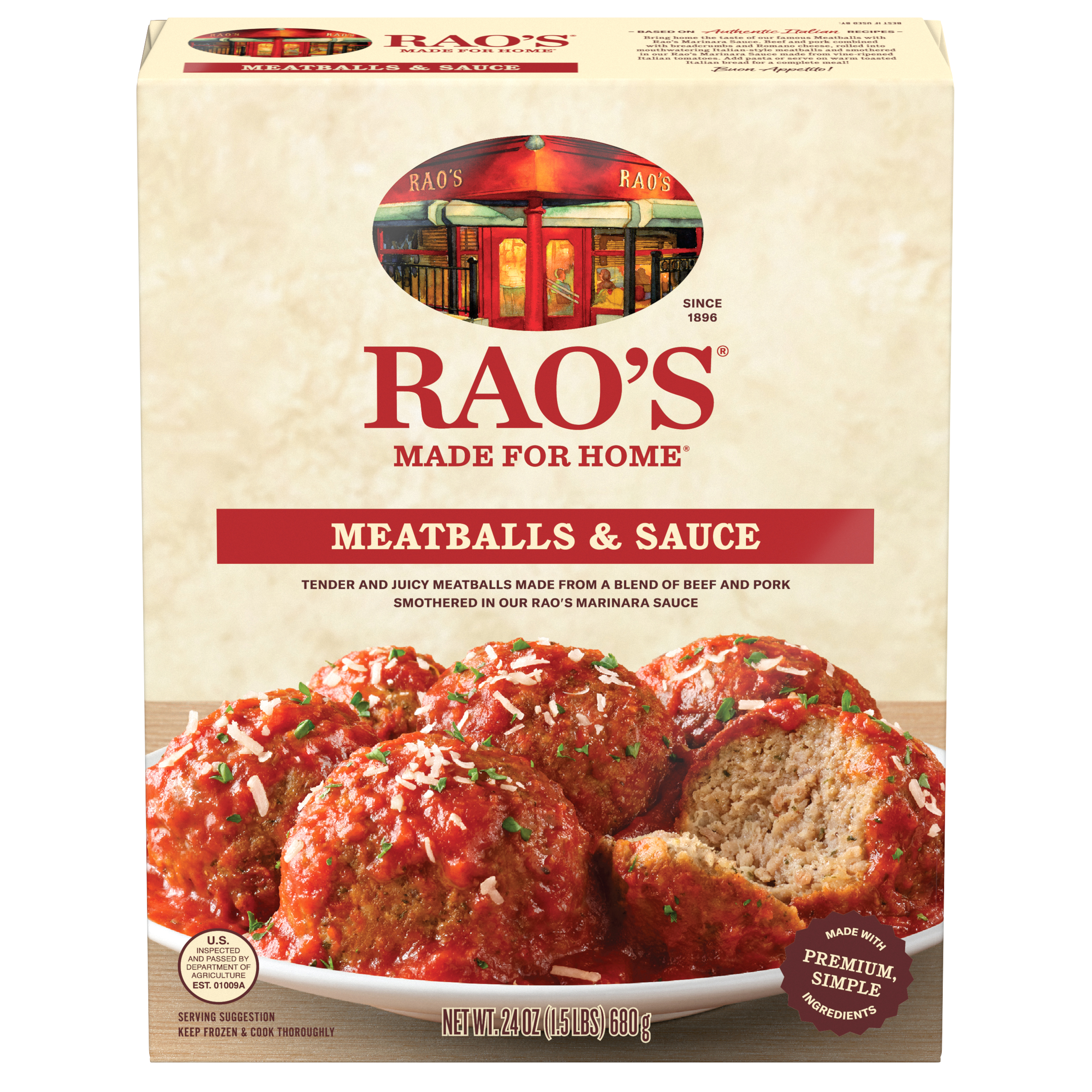 Meatballs & Sauce Frozen Meal, 24 oz - Back Image