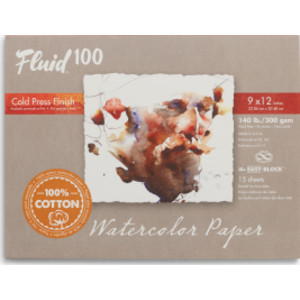 Fluid&trade; 100 Cold Press Watercolor Paper Block, 140 lb (300 GSM), 9x12 in, 15 Sheets