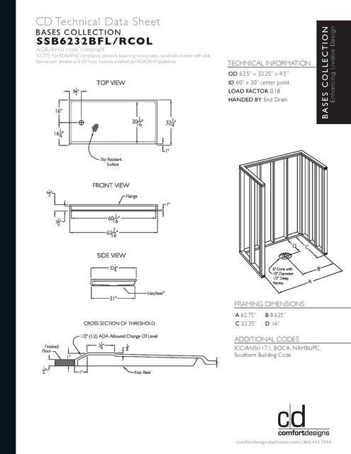 Tech Data Sheet — Cd Shower Base Tech Data Ssb 6232bf Col L R