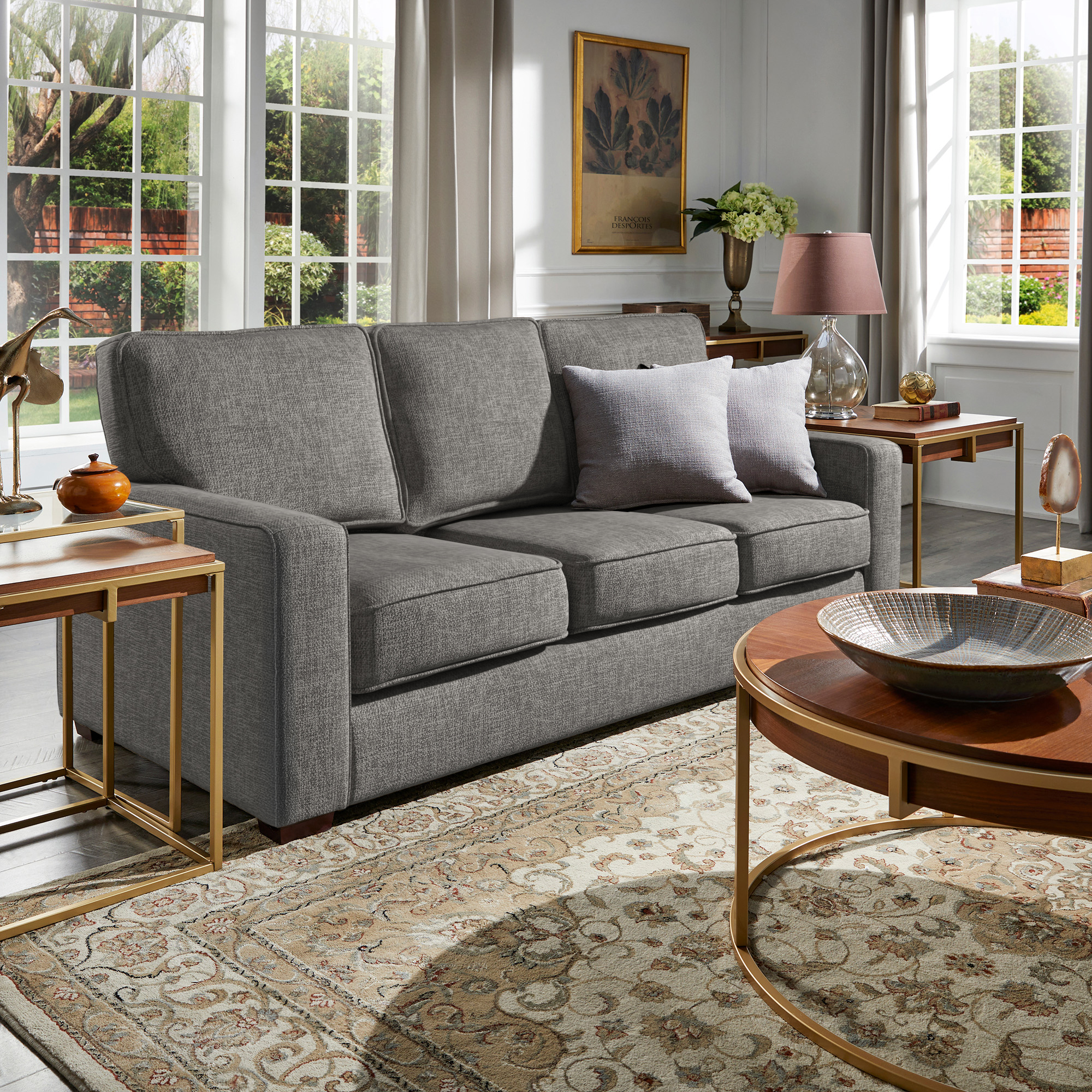 Modern Fabric Upholstered Square Arm Sofa