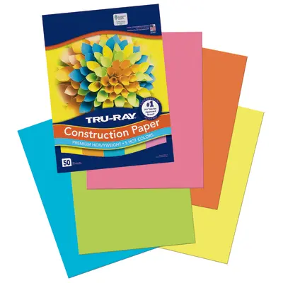 Tru-Ray  Construction Paper, 5 Assorted Hot Colors,  9" x 12", 50 Sheets