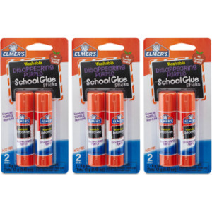 Washable School Glue Sticks, Disappearing Purple, 2 Count, Pack of 3
