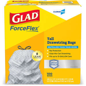 Clorox, Glad LLDPE Liner, 13 gal Capacity, 24 in Wide, 28 in High, 0.95 Mils Thick, Gray