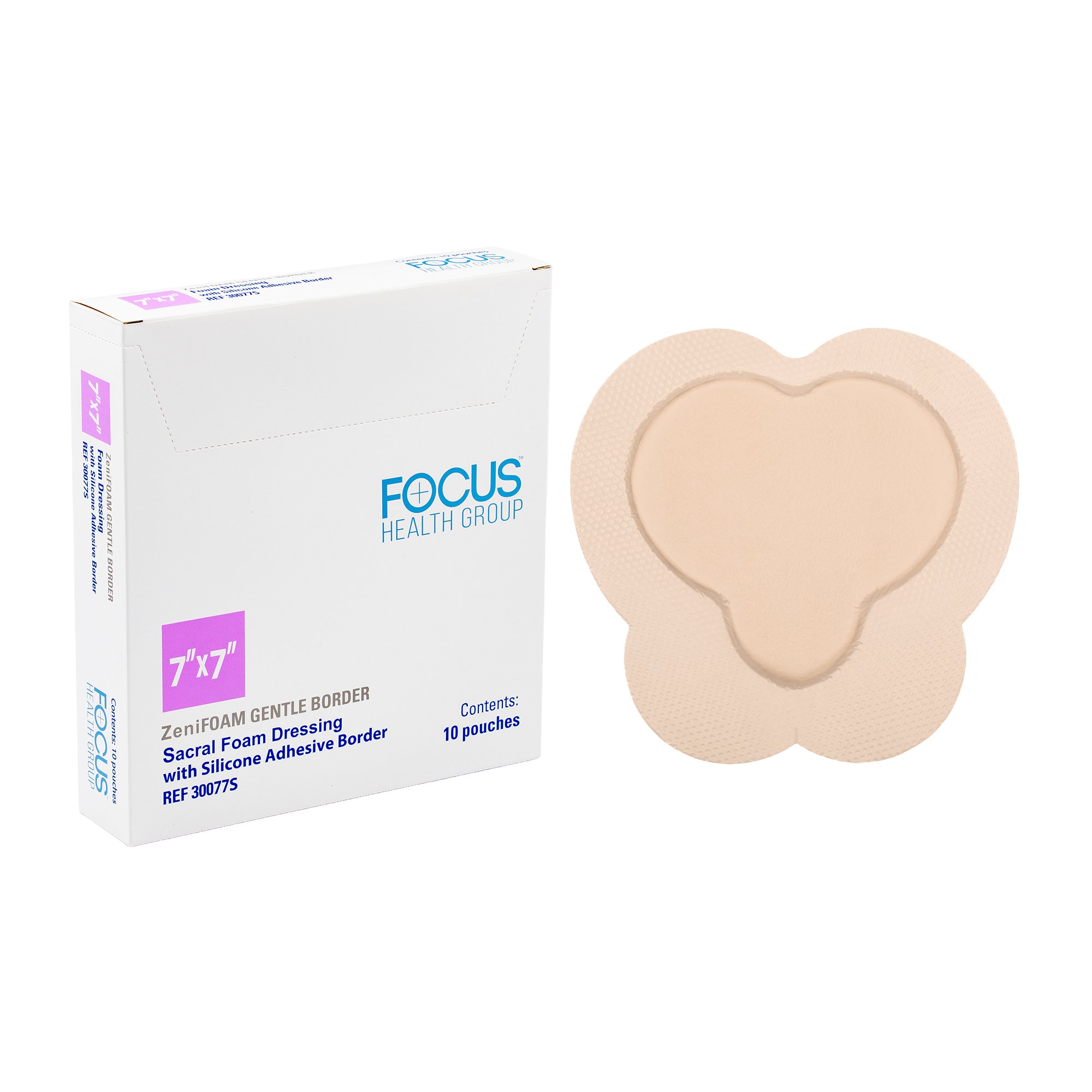 Focus Health Group DRESSING, GENTLE BORDER ZENIFOAM SACRAL 7"X7" (10/BX)