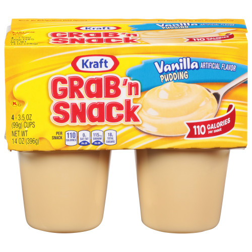 KRAFT GRAB 'N SNACK Vanilla Pudding, 3.5 oz. Cups (4/12 Count)