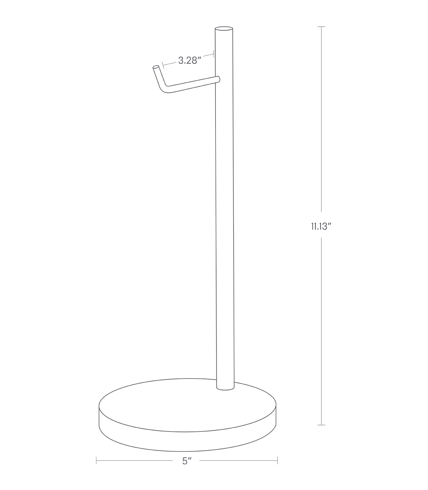 Dimension image for Headphone Stand showing base diameter of 5 inches and height of 11.13 inches